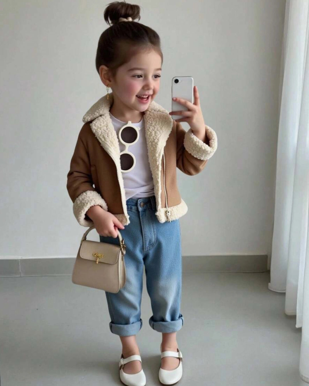 Khaki Baby Girl Winter Jacket – Shearling Lined & Stylish