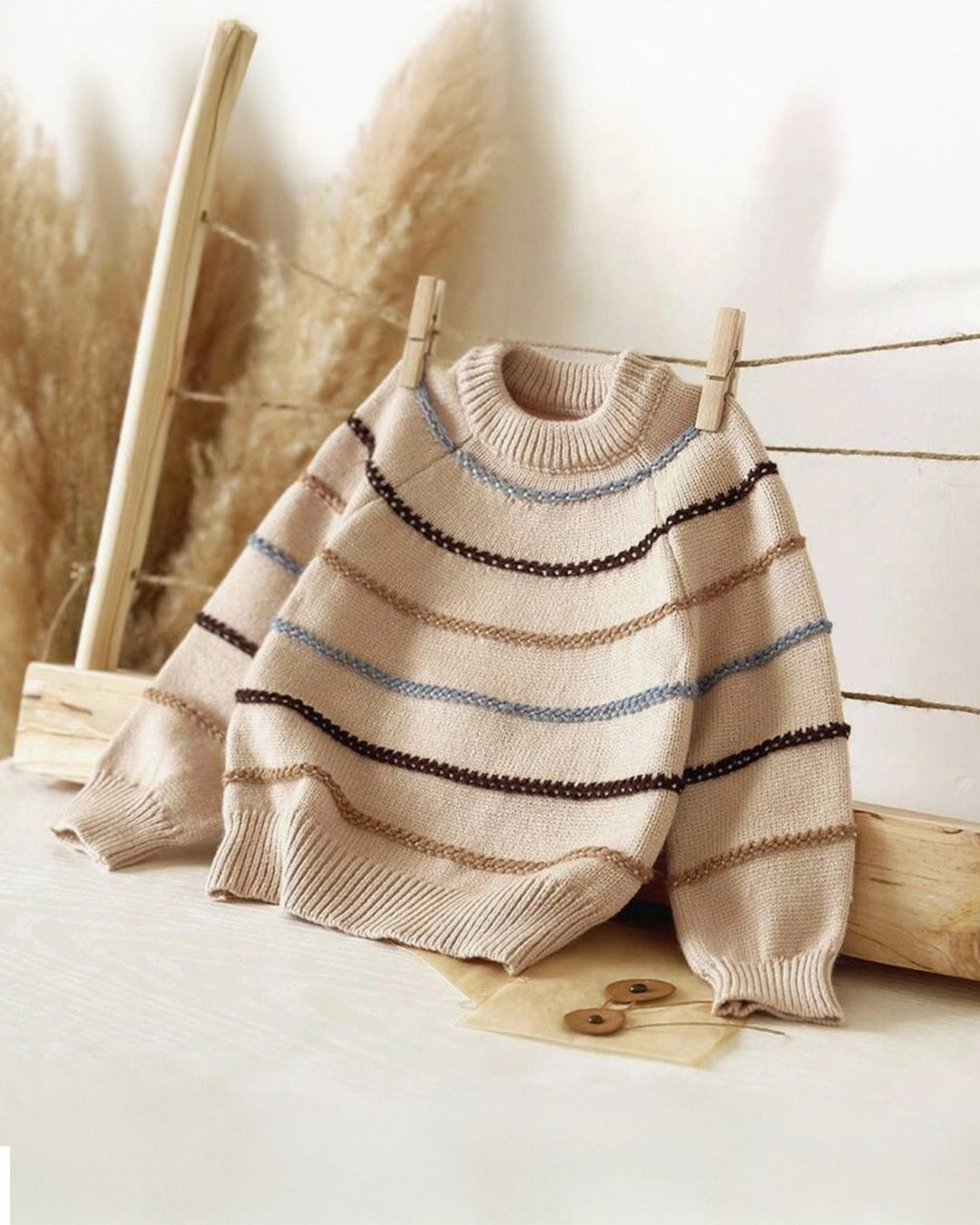 Baby Boy Striped Knit Sweater – Colorful Crew Neck Pullover