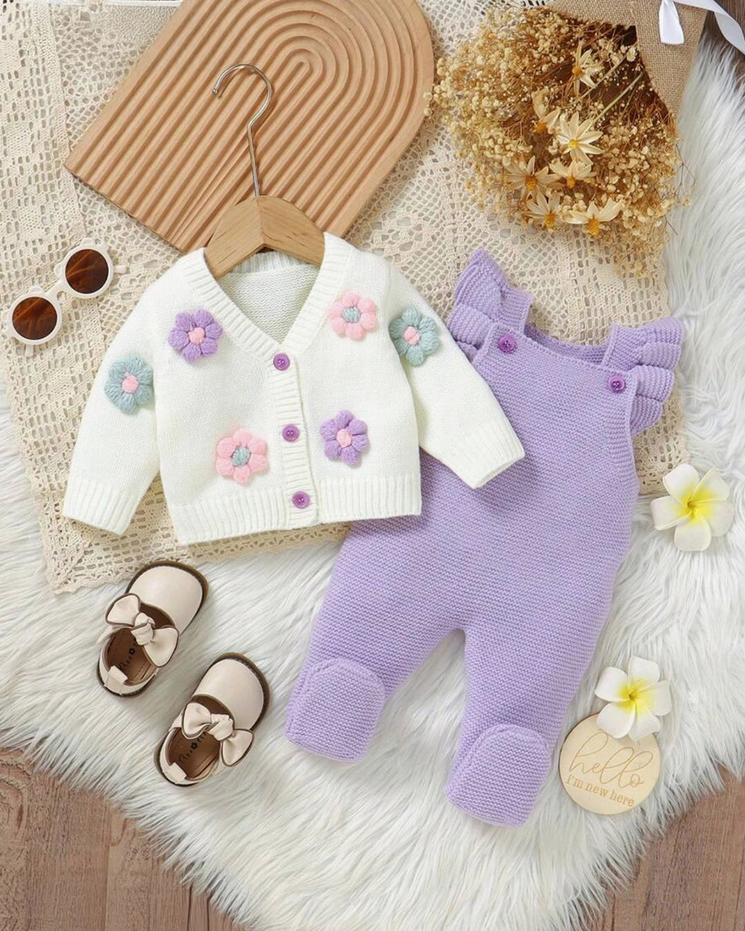 Baby Girl Crochet Floral Sweater Set – Romper + Jacket