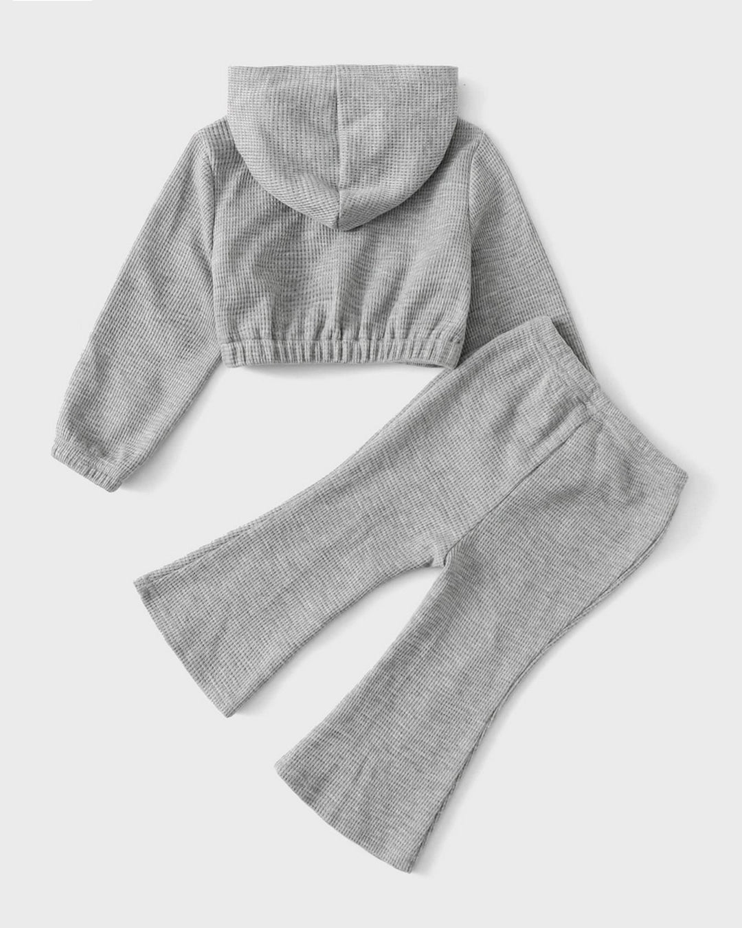 Baby Girl Waffle Knit Hooded Jacket & Flare Pants Set 2pcs