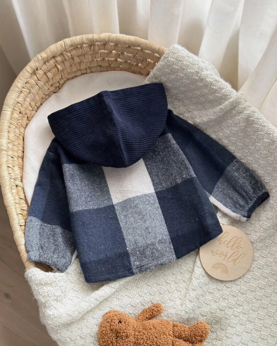 Baby Boy Plaid Cardigan Coat with Hat