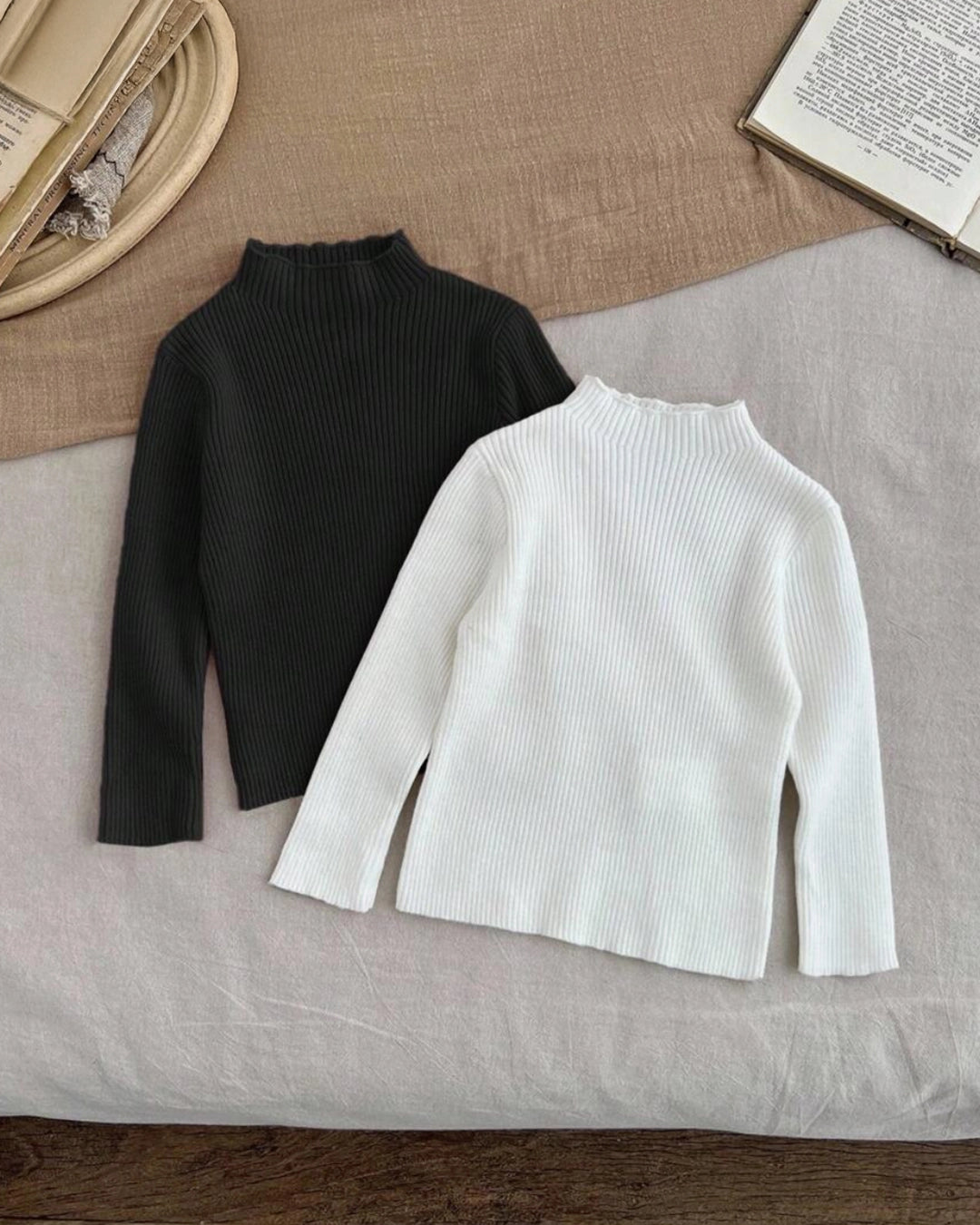 LMoss Baby Girls' High Neck Long Sleeve Pullover Sweaters – Multi-Pack