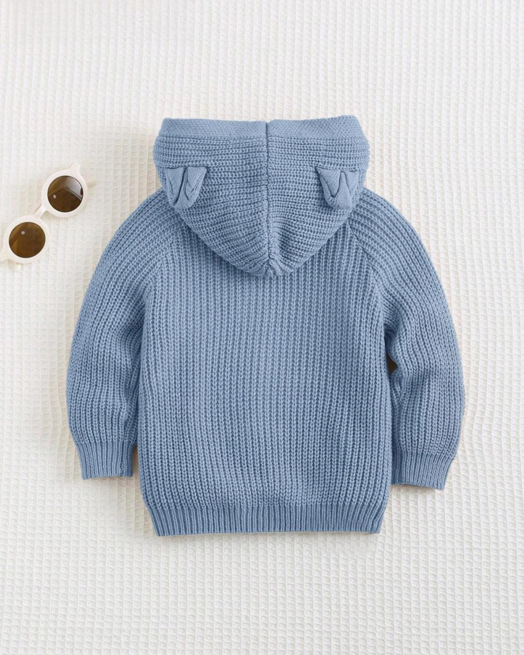 Baby Boy Knit Cardigan – Blue Hooded Sweater with 3D Ears
