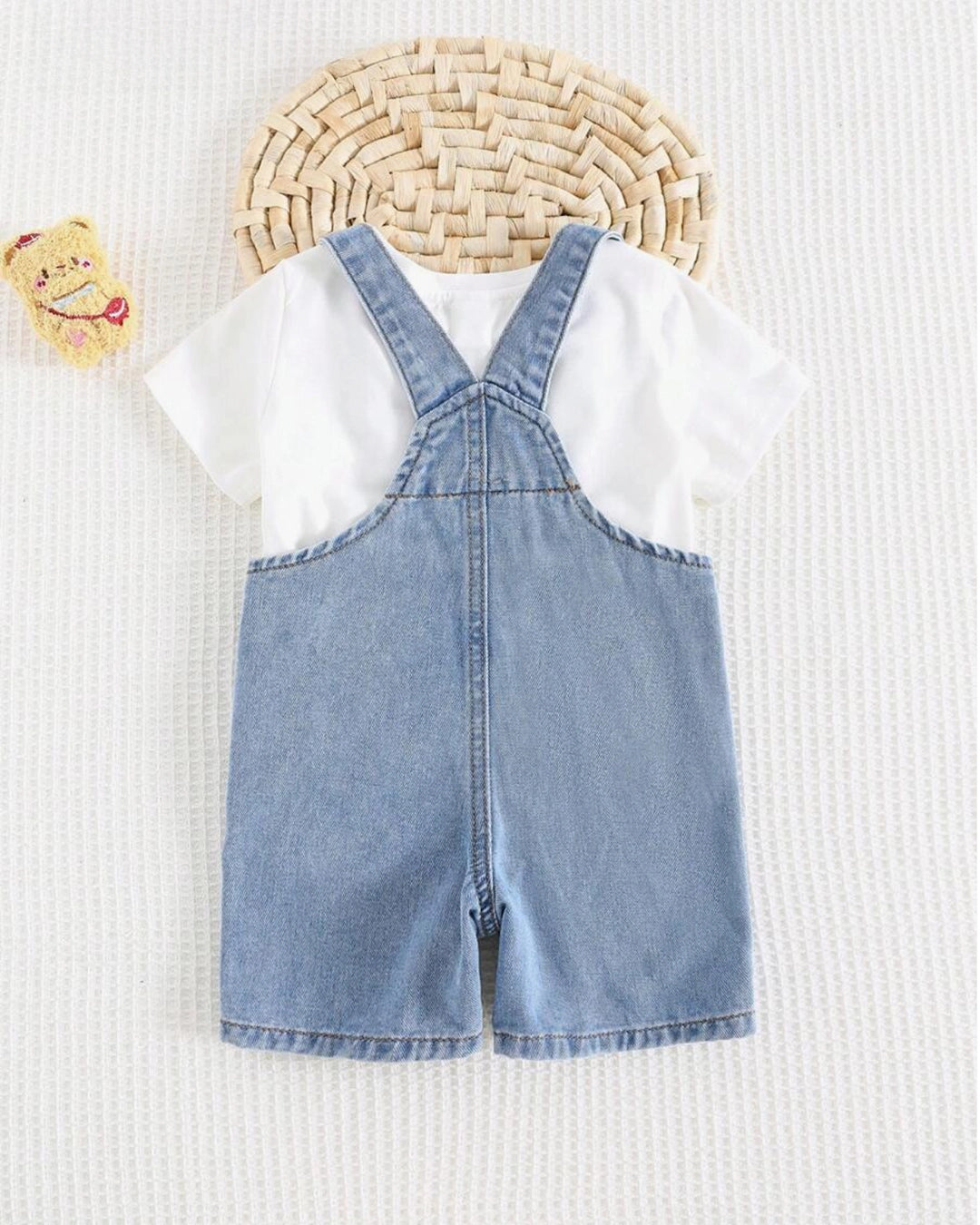 Baby Boy Bear Graphic Denim Bib Shorts