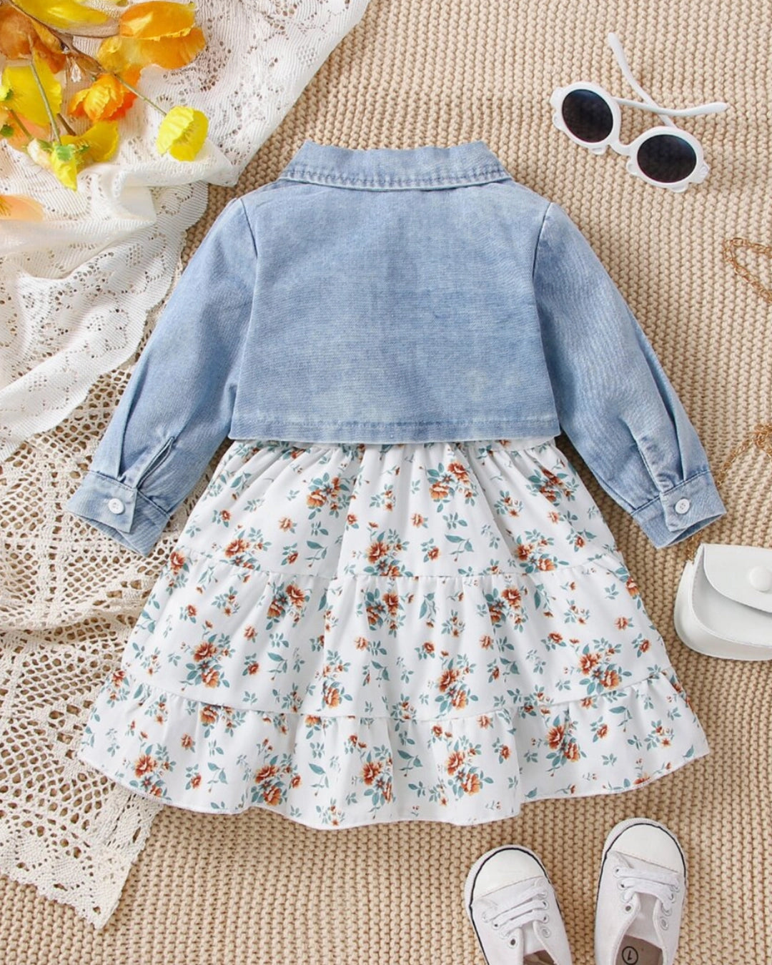 Baby Girl Denim Jacket & Floral Cami Dress Set