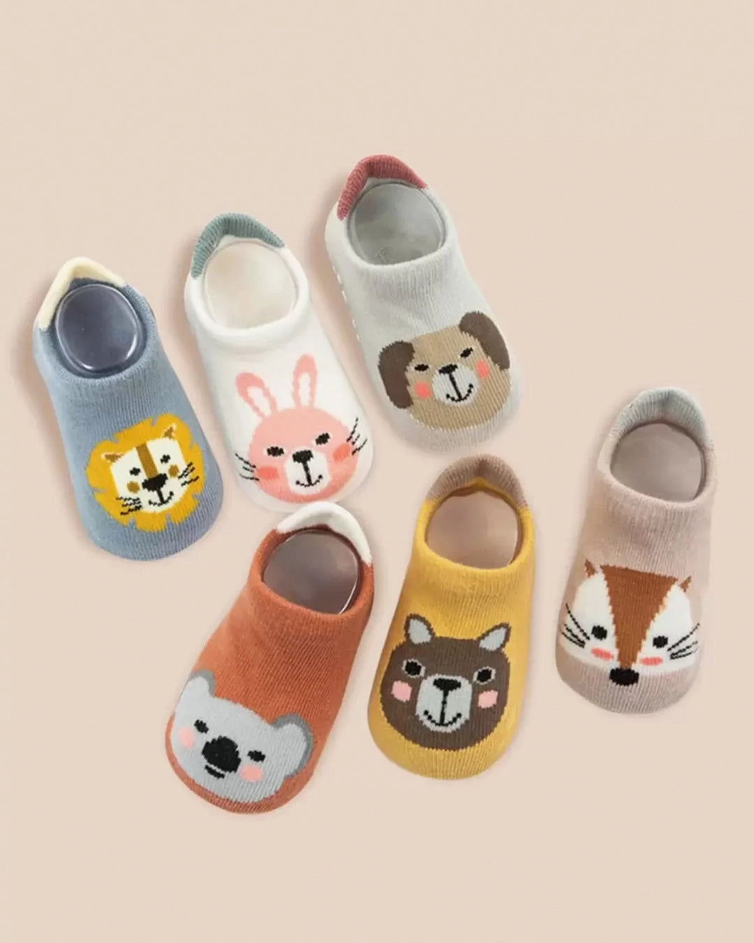 6 Pairs Baby Non-Slip Boat Socks – Cute Cartoon Gel Grip