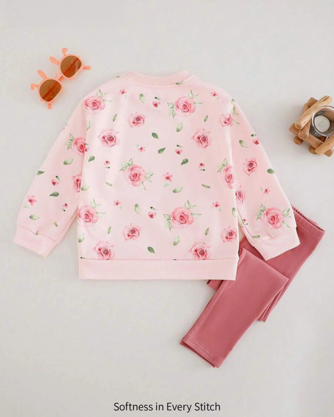 Girls 2pcs Floral Hoodie & Leggings Set – Autumn/Winter