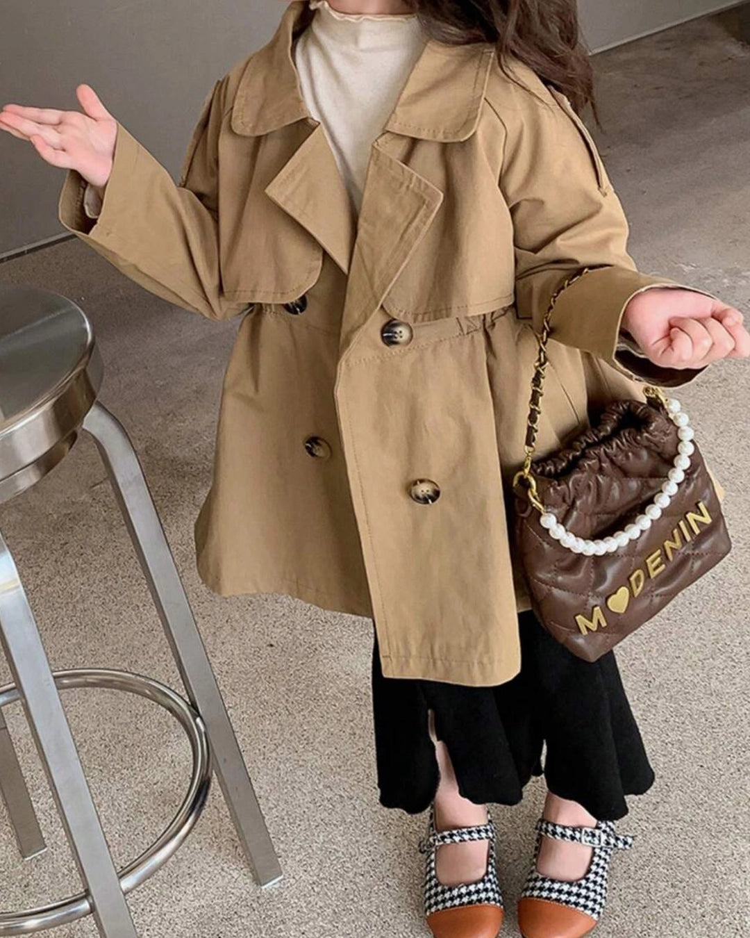 Girls Double-Breasted Trench Coat – Mid-Length Autumn Outerwear