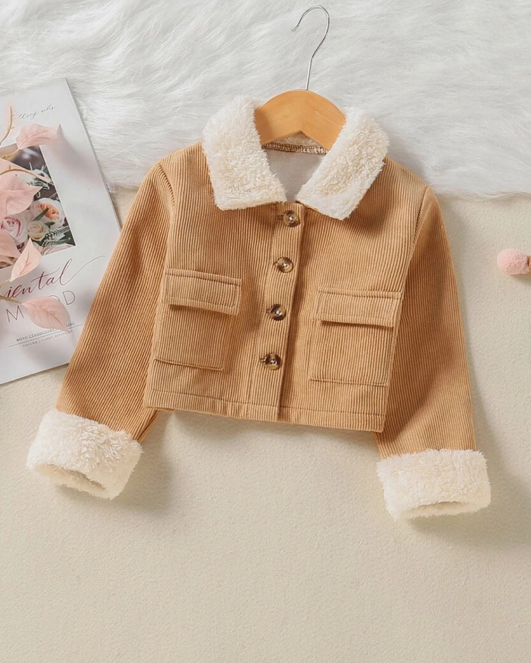 Girls Corduroy Jacket – Borg Collar & Flap Pockets