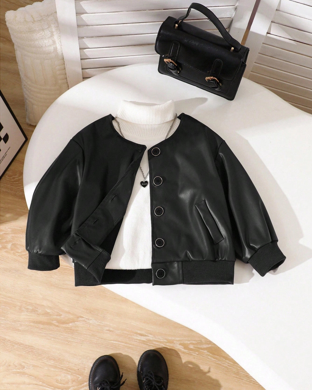 Girls' Faux Leather Jacket – Black