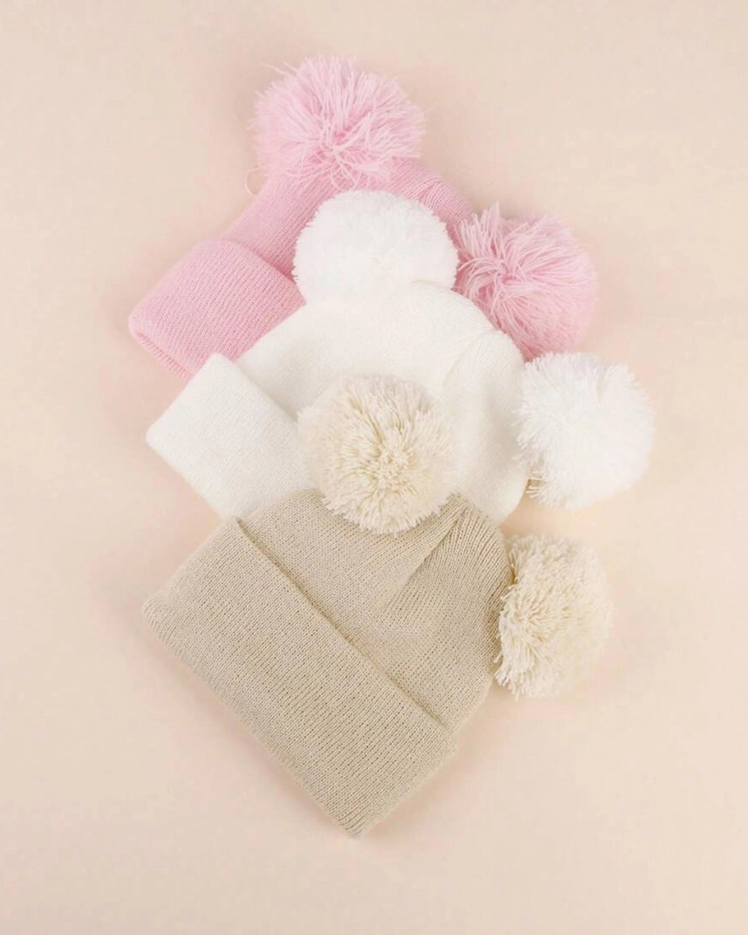 3pcs Baby Knit Double Ball Beanies With Ear Protection