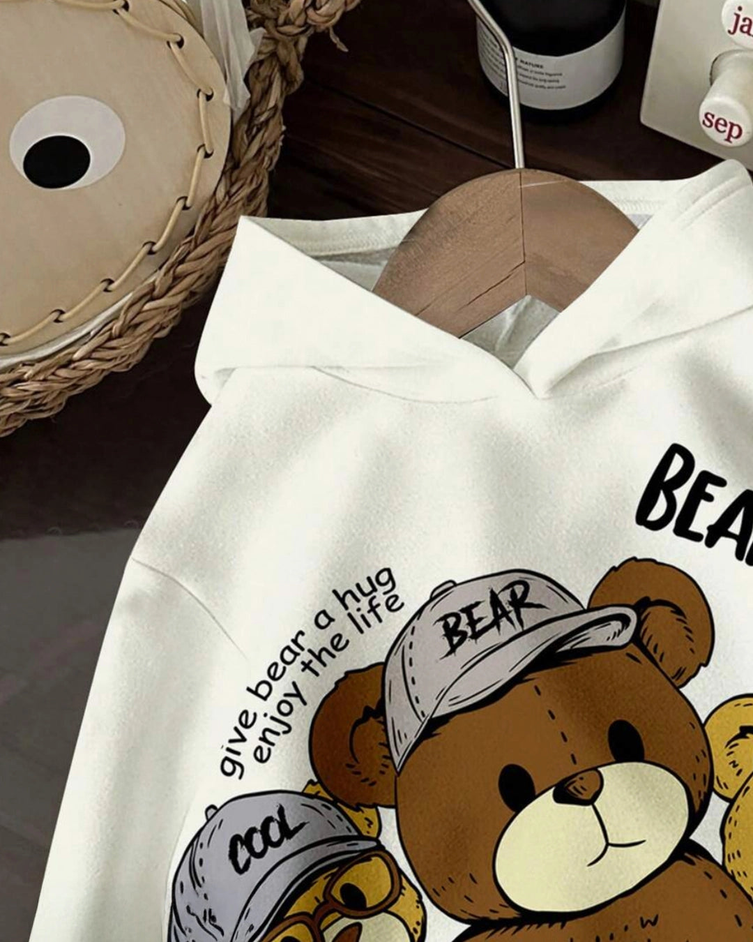 Baby Boy Knit Hoodie with Bear Print