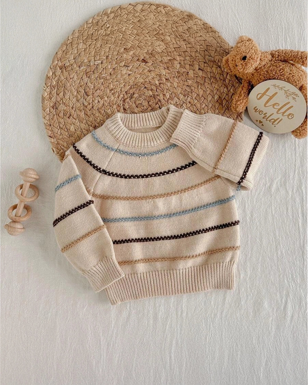 Baby Boy Striped Knit Sweater – Colorful Crew Neck Pullover