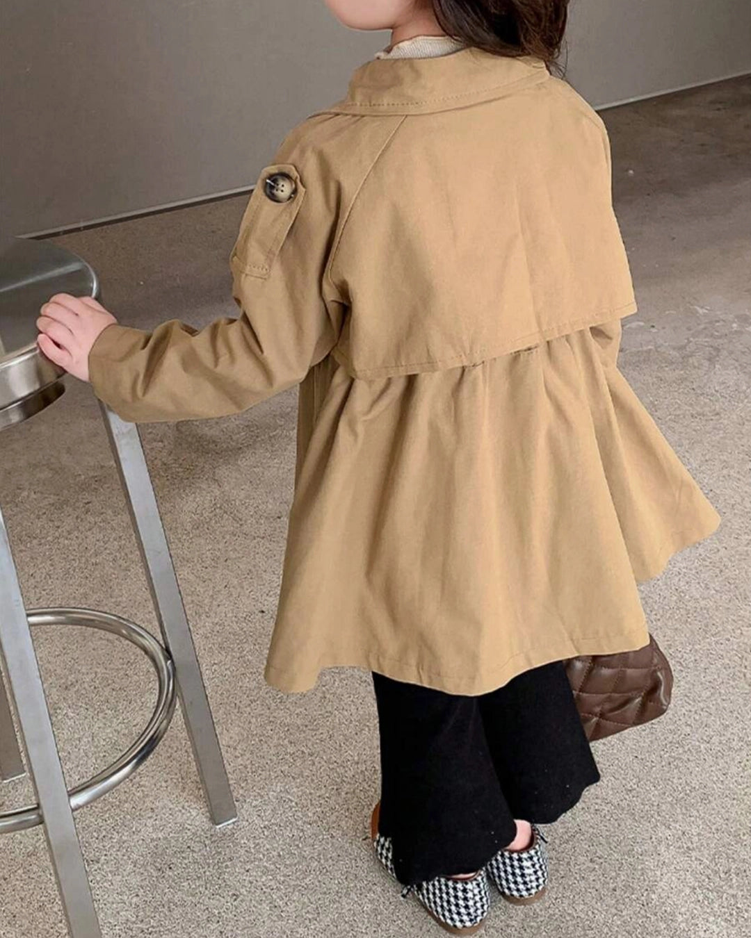 Girls Double-Breasted Trench Coat – Mid-Length Autumn Outerwear
