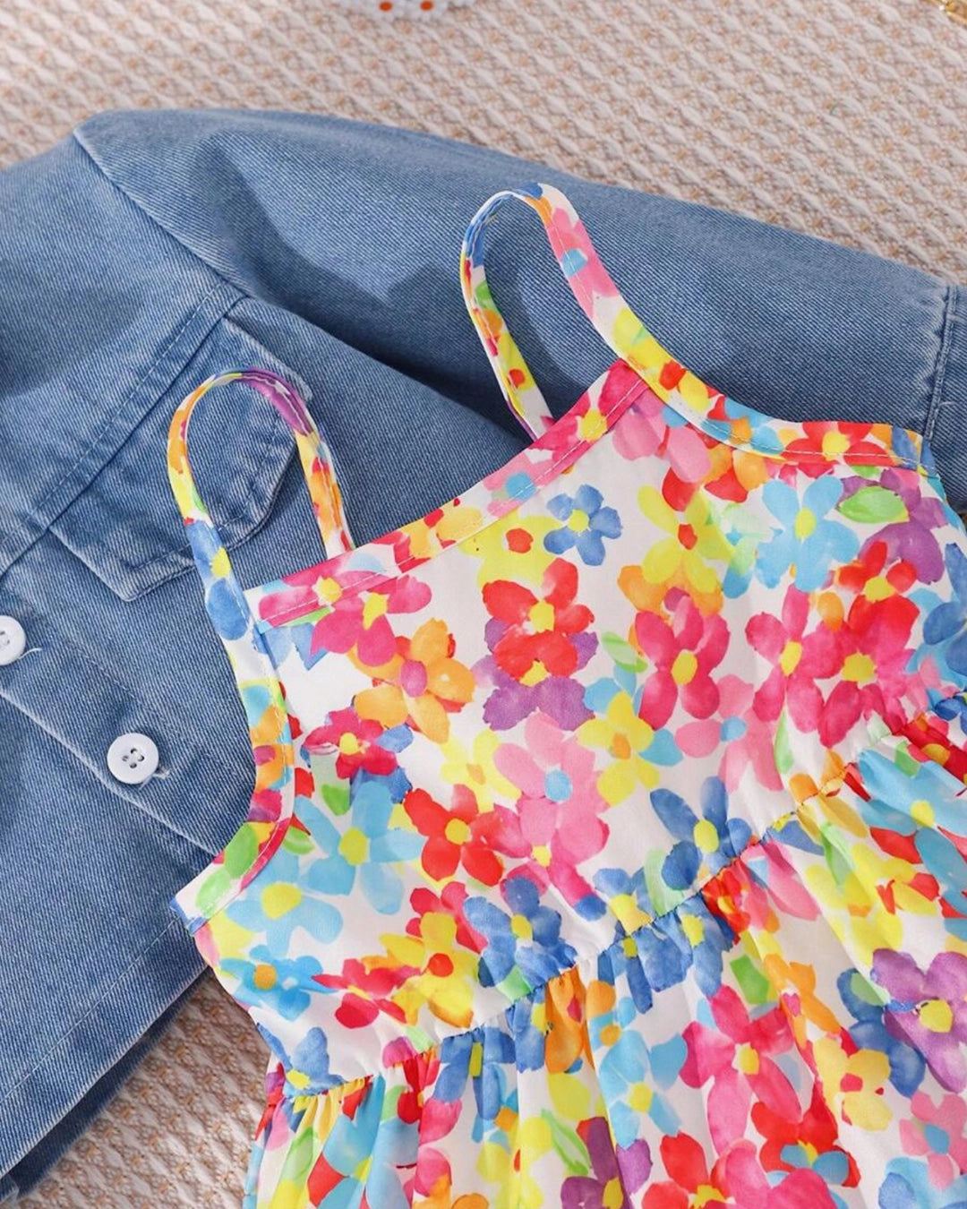 Baby Girl Floral Dress with Button-Front Jacket – 2pcs Outfit
