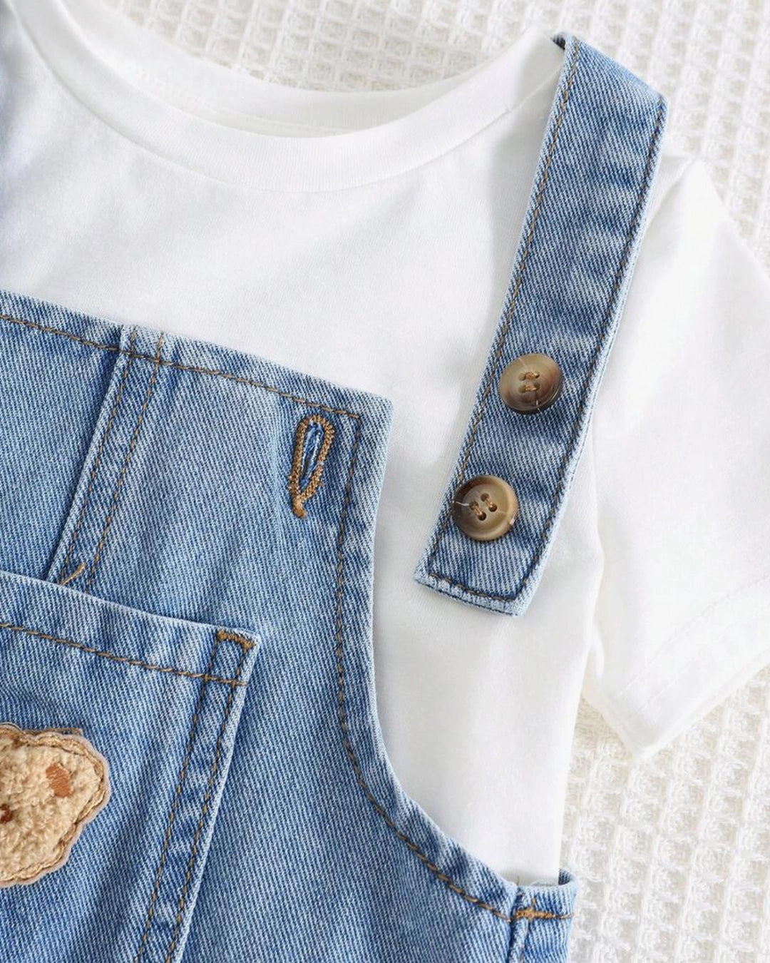 Baby Boy Bear Graphic Denim Bib Shorts