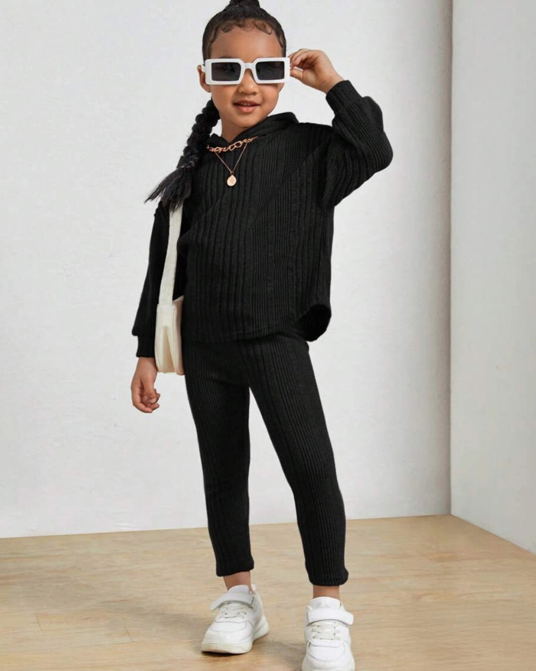 Girls' Drop Shoulder Hooded Tee & Leggings Set