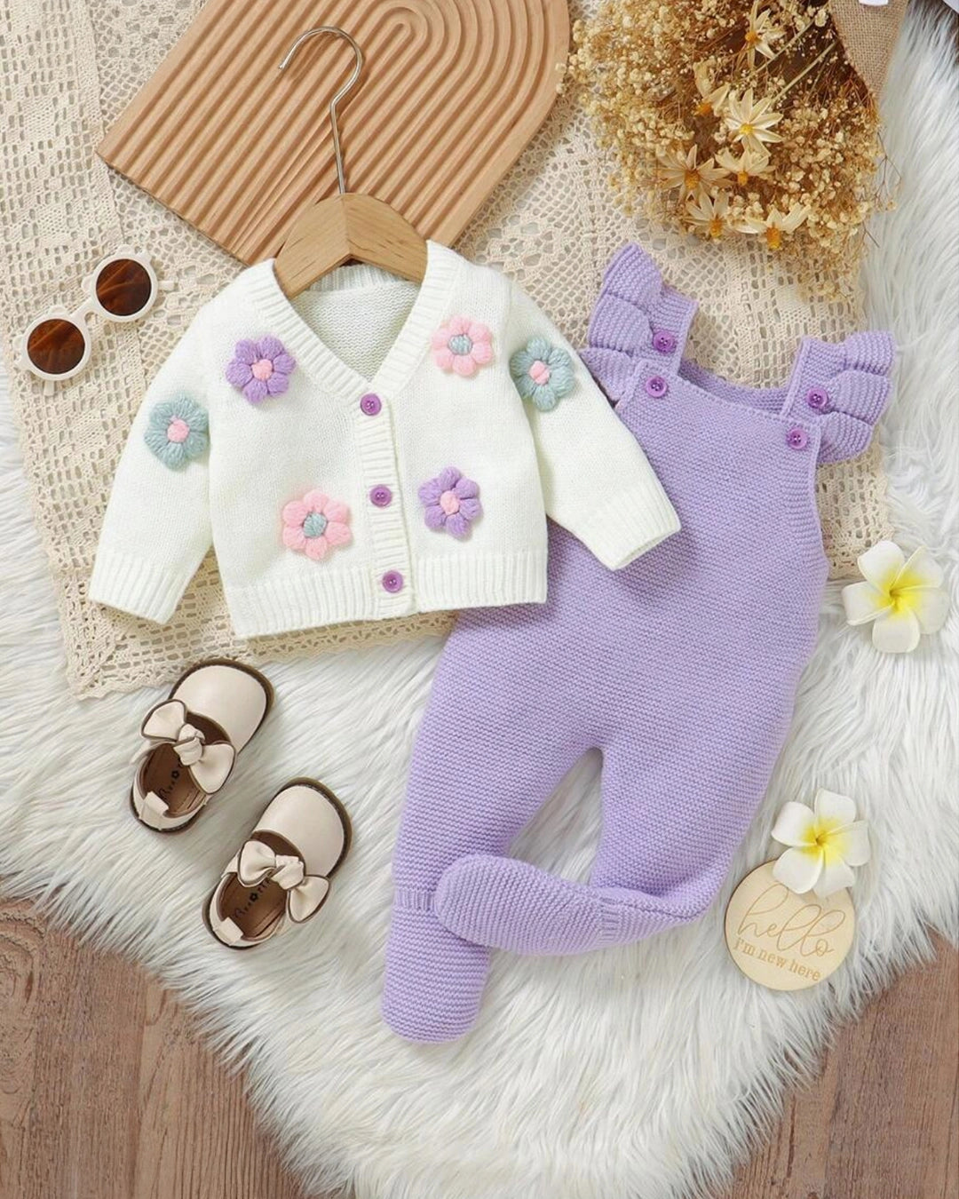 Baby Girl Crochet Floral Sweater Set – Romper + Jacket