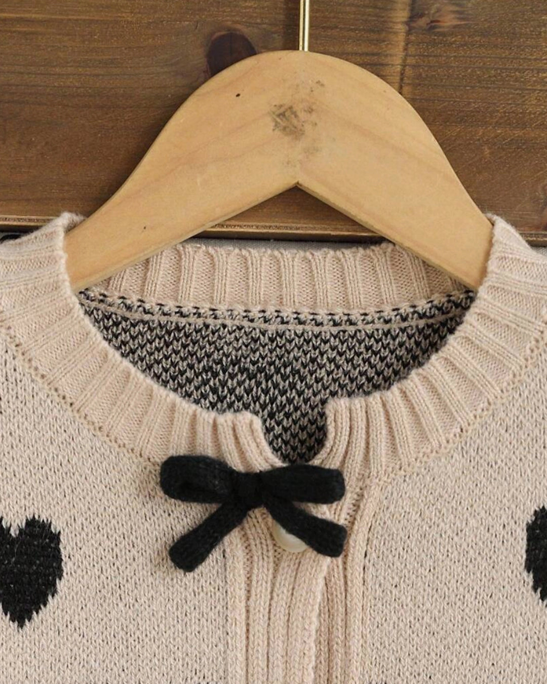 Tween Girls' Heart Pattern Knit Cardigan with Bow Detail