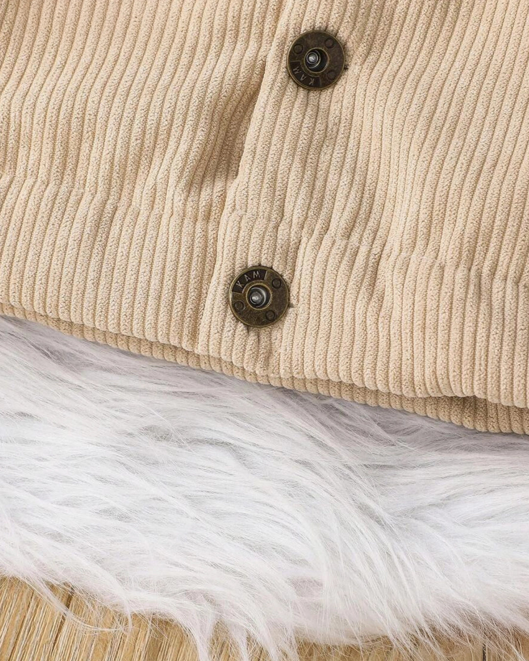 Kids Baby Girl - Boy Flap Detail Thermal Lined Corduroy Jacket