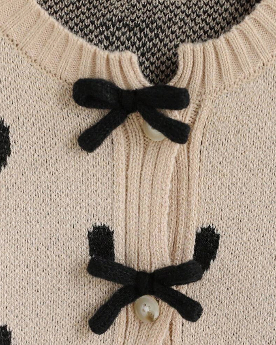 Tween Girls' Heart Pattern Knit Cardigan with Bow Detail