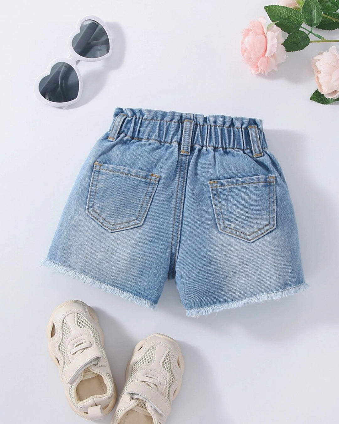 Baby Girl Distressed Denim Paperbag Shorts