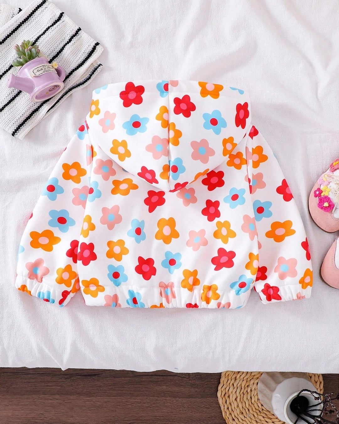 Toddler Girls' Floral Hooded Jacket – Fleece Lined