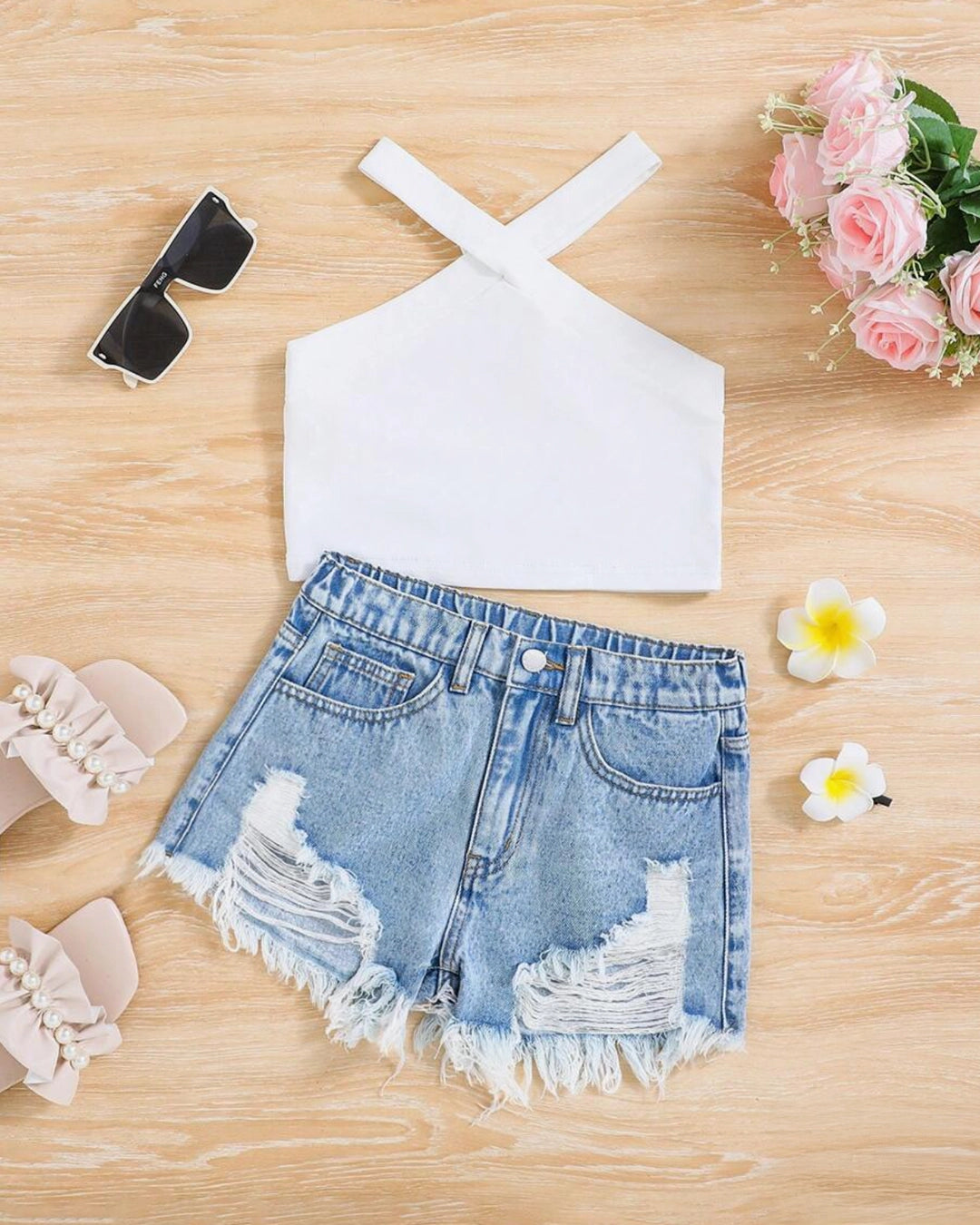 Girl’s Knit Top & Distressed Jeans Set