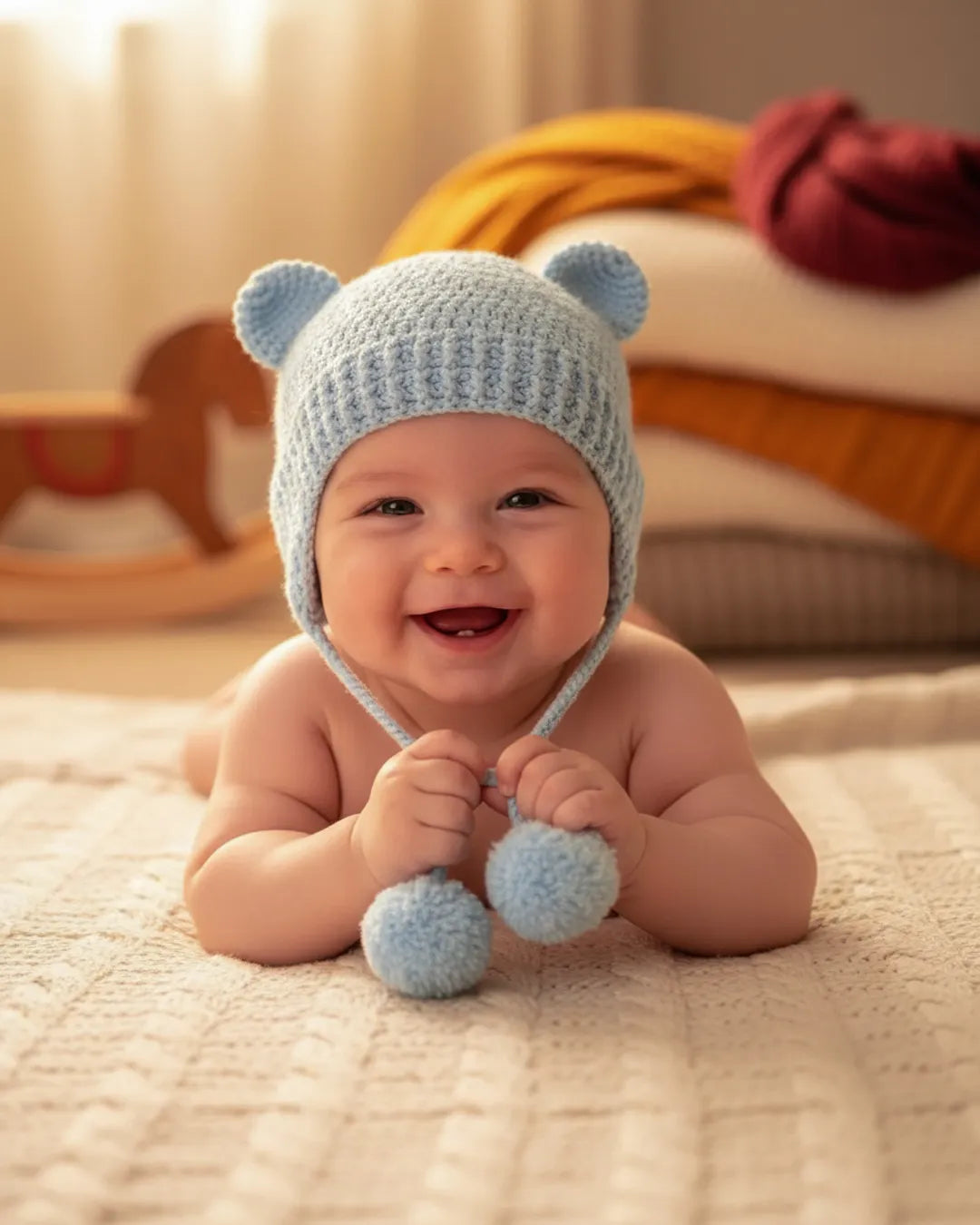 Baby Bear Ear Crochet Hat – Soft Blue