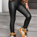 Girls’ Slim PU Leather Leggings – Black