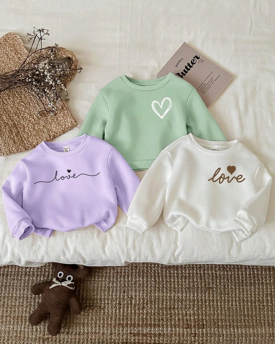 3PCS Baby Girl Thermal Hoodies – Love Print