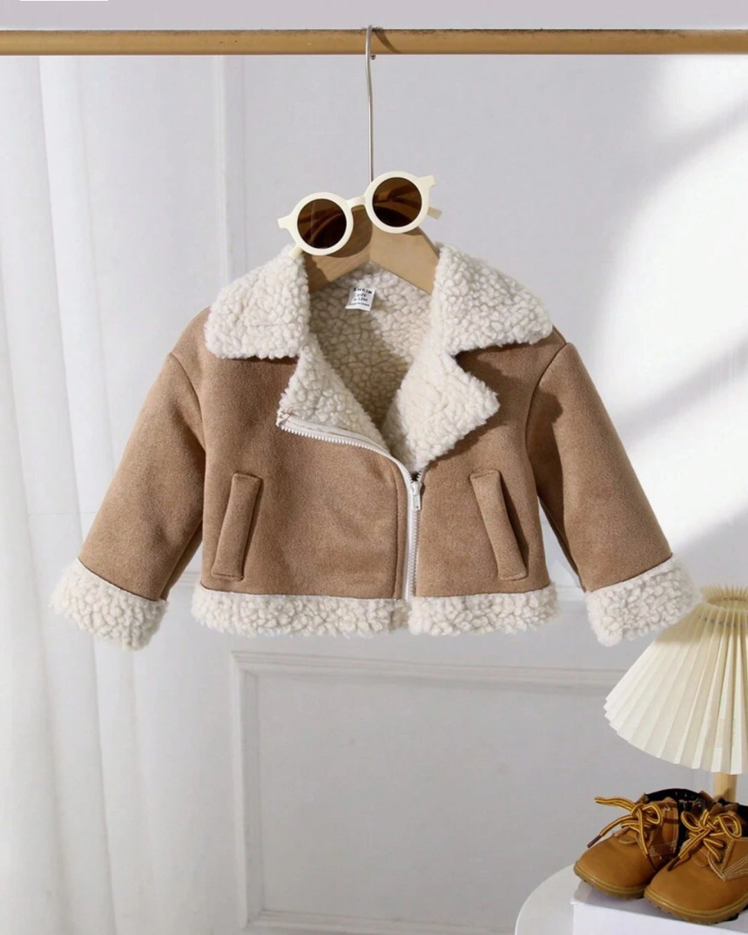 Khaki Baby Girl Winter Jacket – Shearling Lined & Stylish