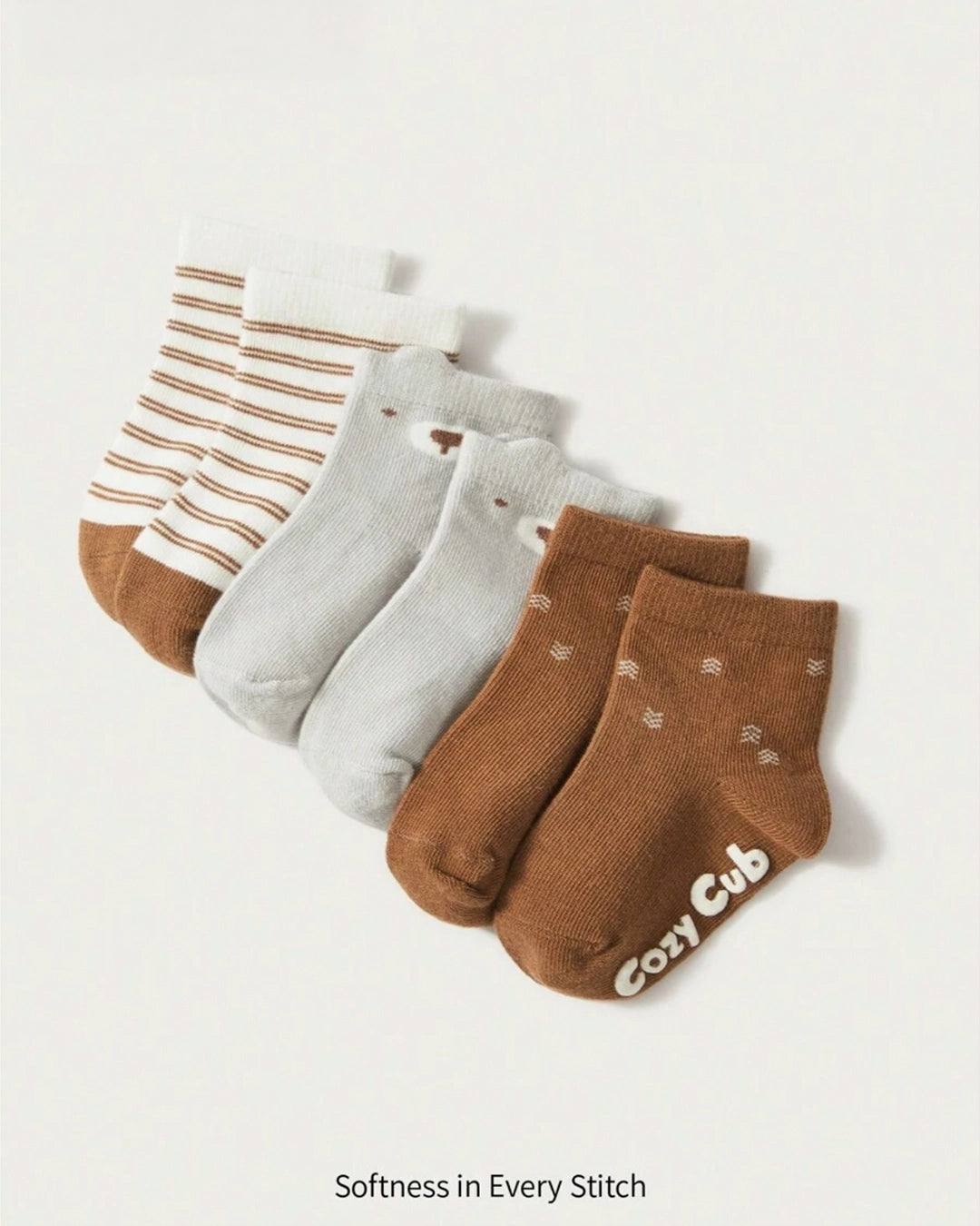 3 Pairs Baby Socks – Cozy Bear Anti-Slip Set