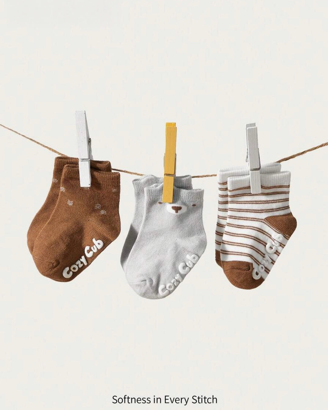 3 Pairs Baby Socks – Cozy Bear Anti-Slip Set