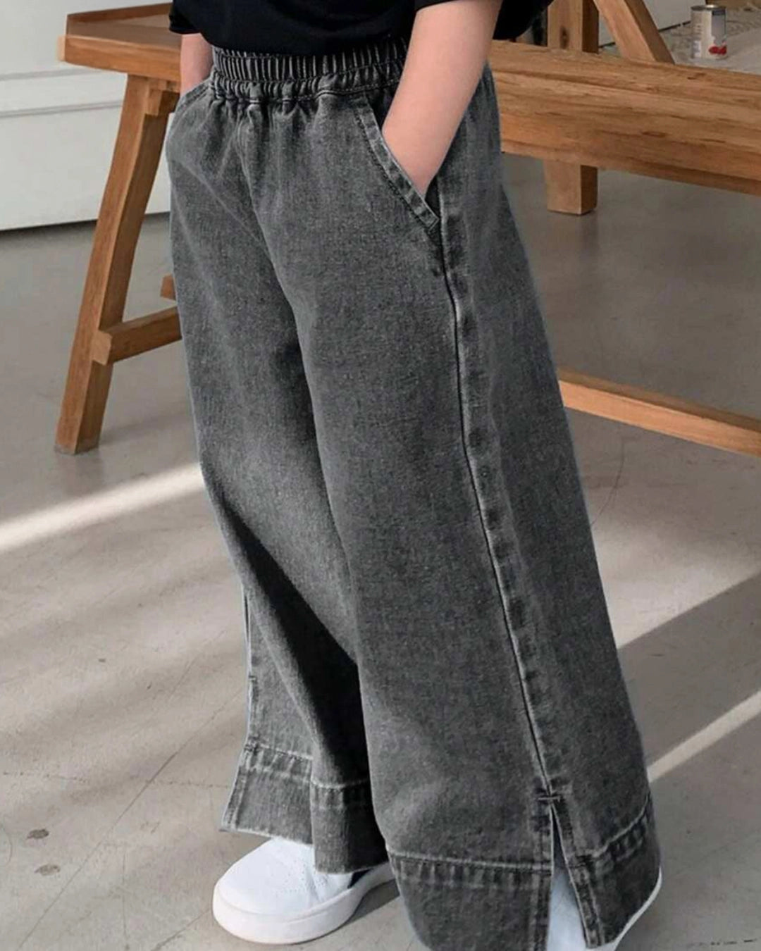 Girls’ Wide-Leg Washed Denim Jeans