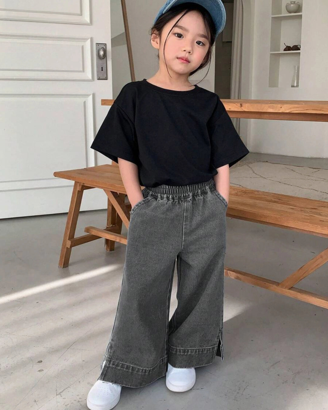 Girls’ Wide-Leg Washed Denim Jeans