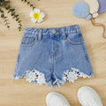 Girls' Lace Applique Raw Hem Denim Shorts