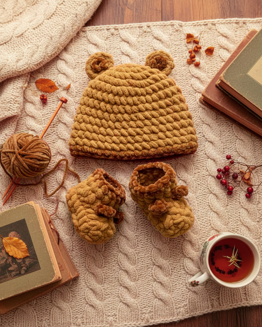 Bear Hat & Booties Set – Cozy Brown