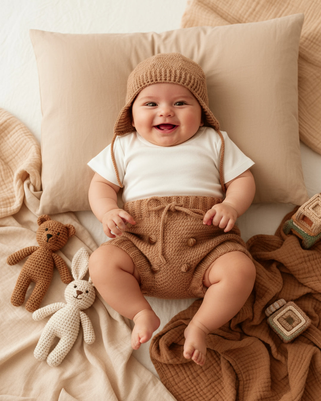 Crochet Baby Shorts & Bonnet Set – Soft Wool