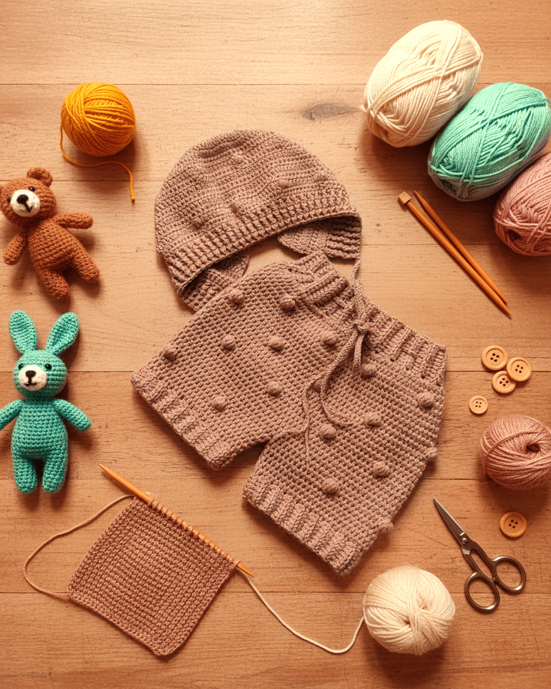 Crochet Baby Shorts & Bonnet Set – Soft Wool