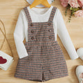 Young Girl Mock Neck Tee & Plaid Overall Dress Set