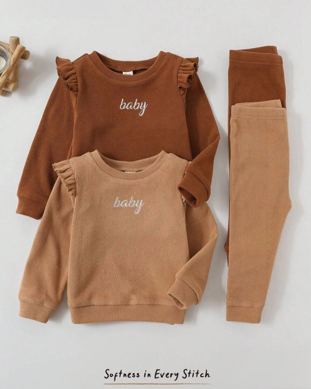 Baby Girls’ Embroidered Letter Top & Ruffle Trim Pants 2pcs Set