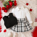 Baby Girl Puff Sleeve Top & Gingham Skirt with Vest Set