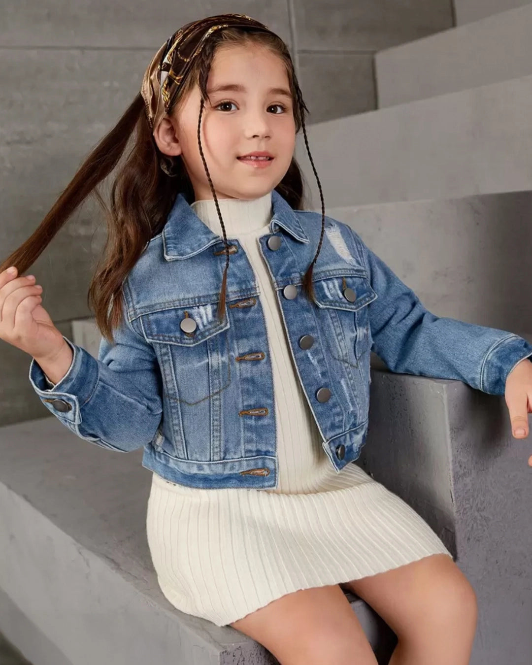 Young Girl Vintage Distressed Denim Jacket