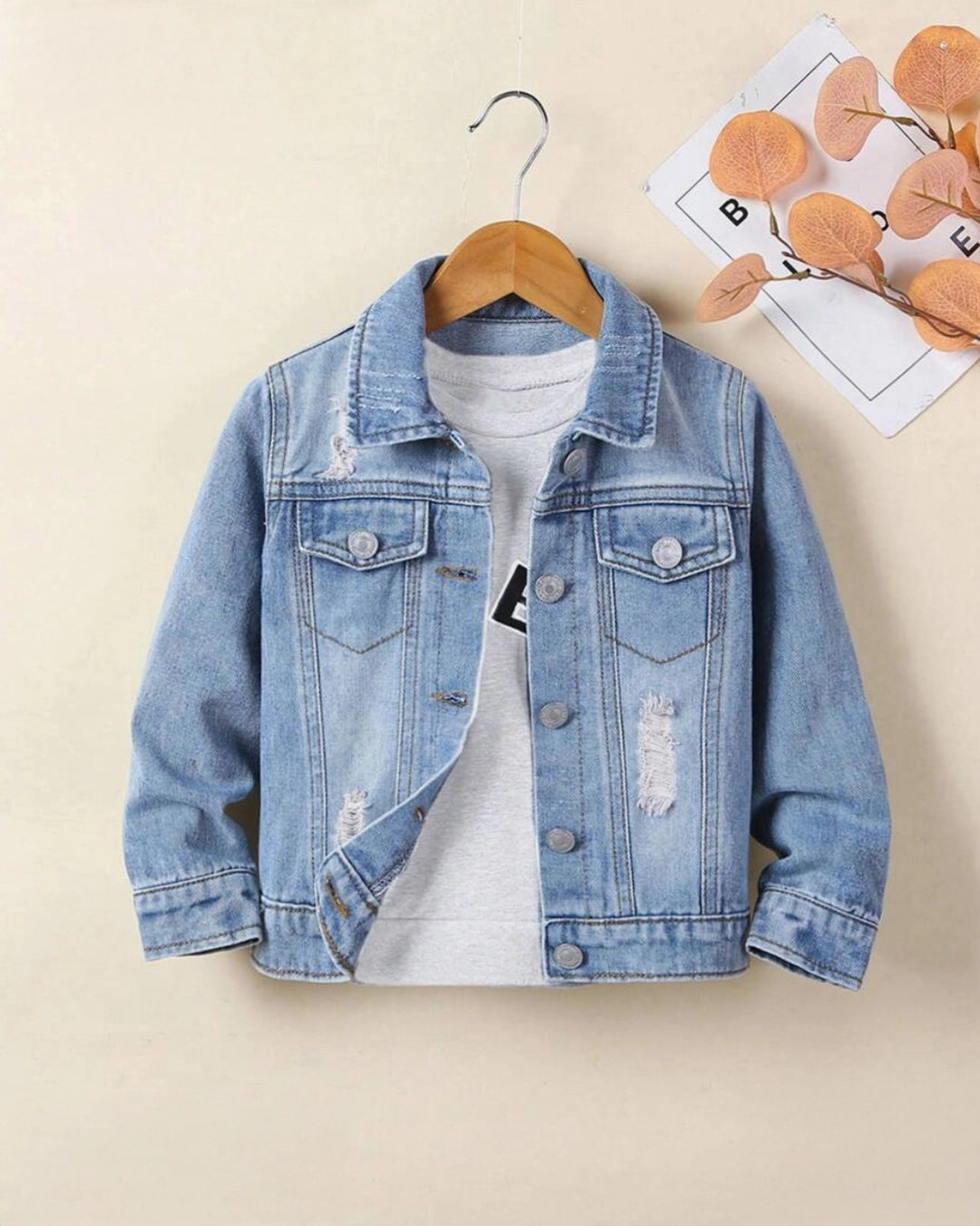 Young Boy Bleach Wash Ripped Denim Jacket
