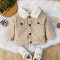 Kids Baby Girl - Boy Flap Detail Thermal Lined Corduroy Jacket