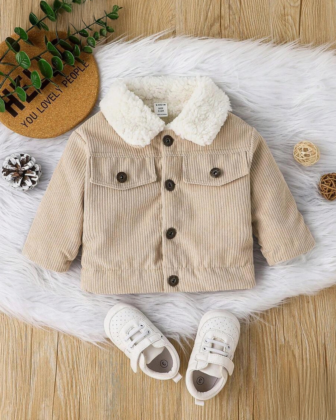 Kids Baby Girl - Boy Flap Detail Thermal Lined Corduroy Jacket