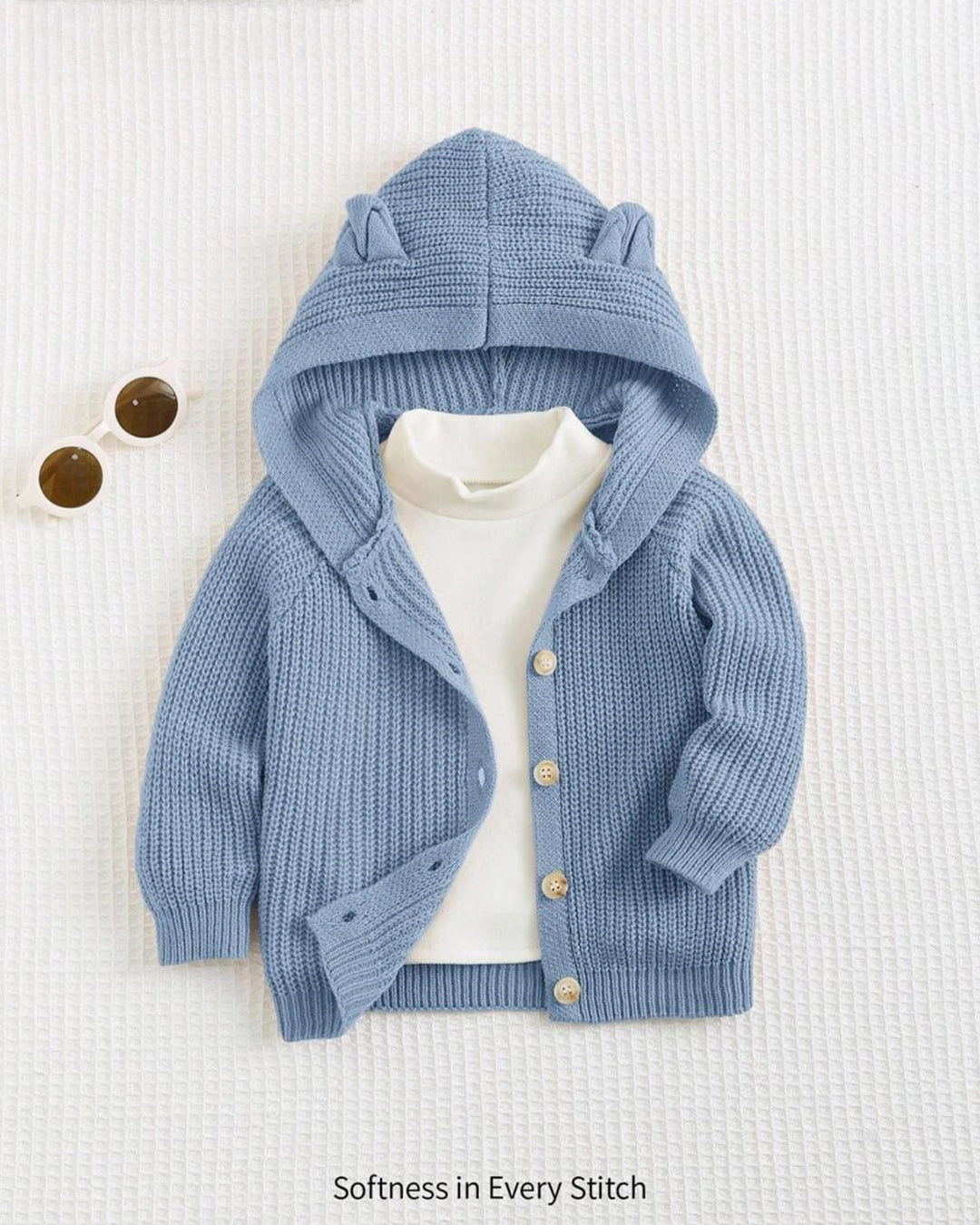 Baby Boy Knit Cardigan – Blue Hooded Sweater with 3D Ears