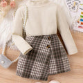 Baby Girl Mock Neck Tee & Plaid Asymmetrical Skirt Set