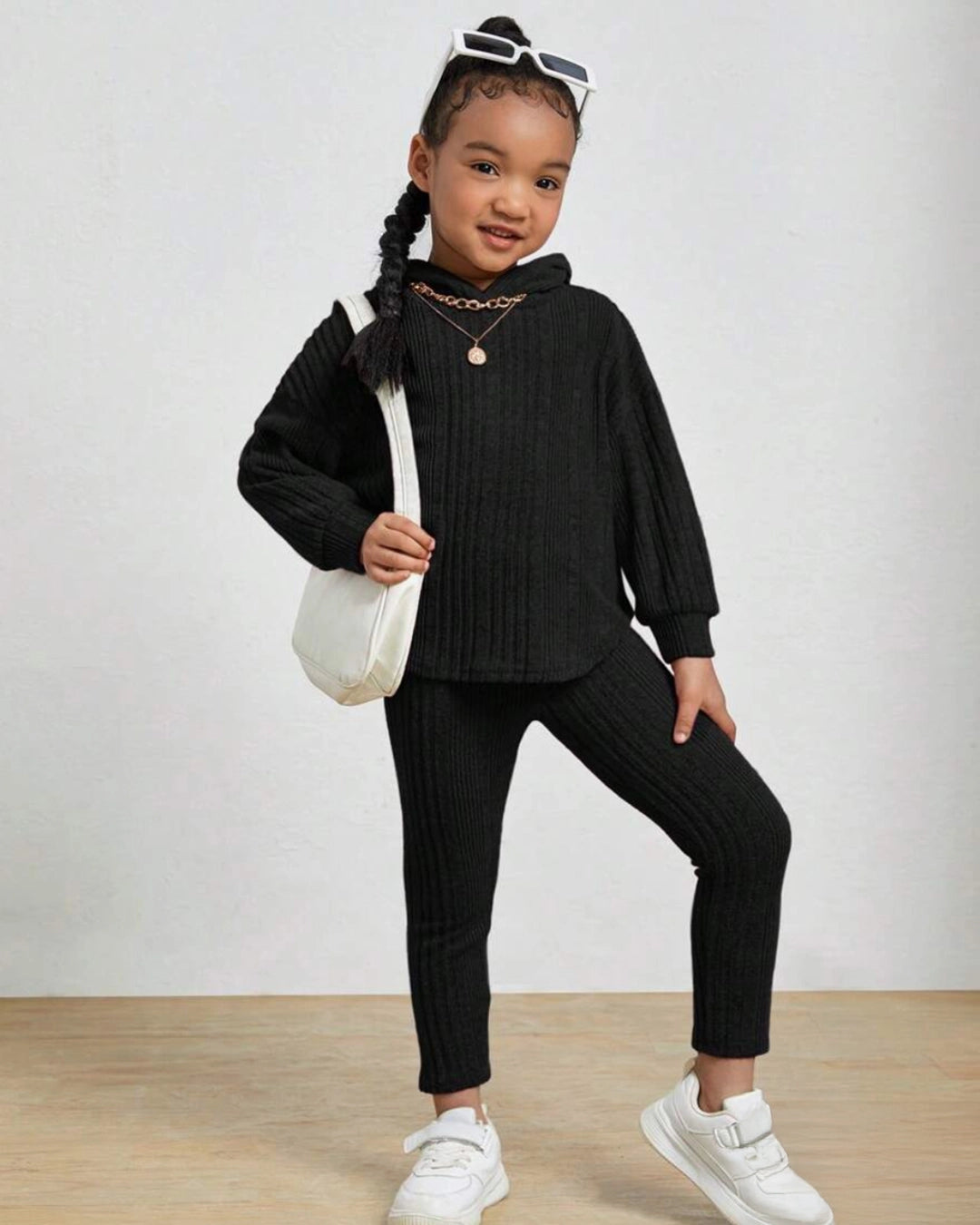 Girls' Drop Shoulder Hooded Tee & Leggings Set